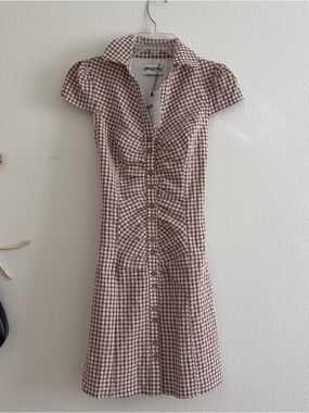 Princess Polly Brown Gingham Button-Down Mini Dress